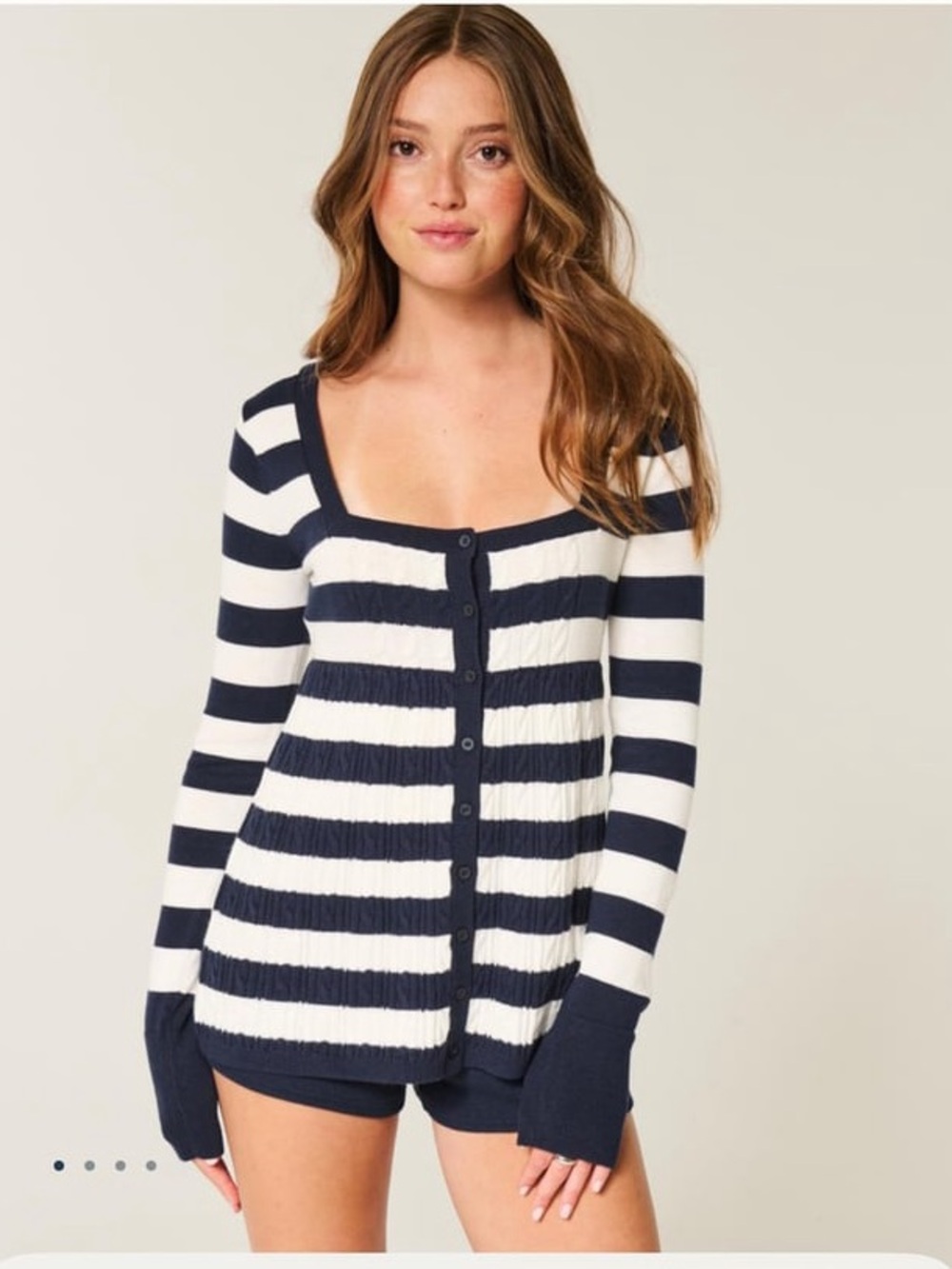 Hollister Easy Long-Sleeve Square-Neck Babydoll Striped Size S